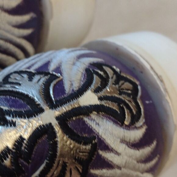 Aguila Real Botas Vaquera Boot leather Point toe western silver cross purple - Picture 16 of 16